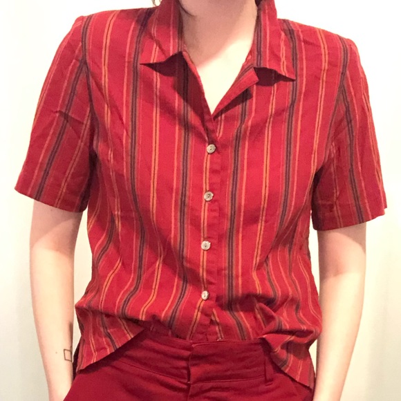 Button Up Vertical Stripped Blouse - Picture 4 of 4
